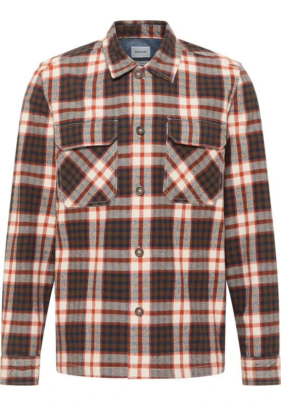 MUSTANG Men's Style Dayton Dress Shirt, Middle Check Orange 12640, XL