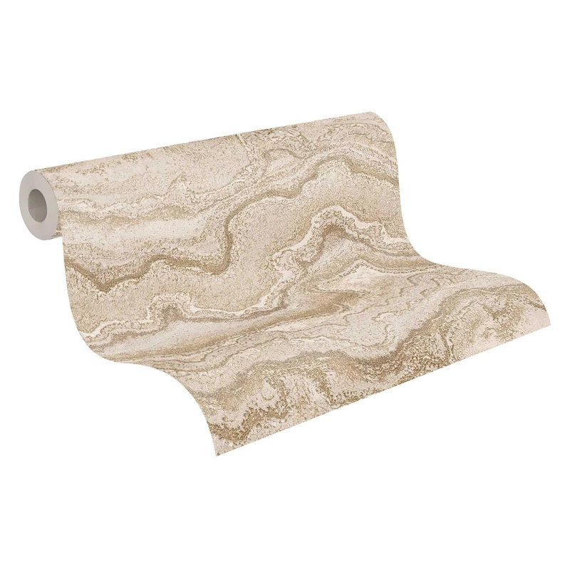 Livingwalls 396592 Wallpaper with Marble Look - Design Marble in Cream, Beige, Grey - Wall Wallpaper with Gloss Effect in Gold - 10.05 m x 0.53 m - Made in Germany