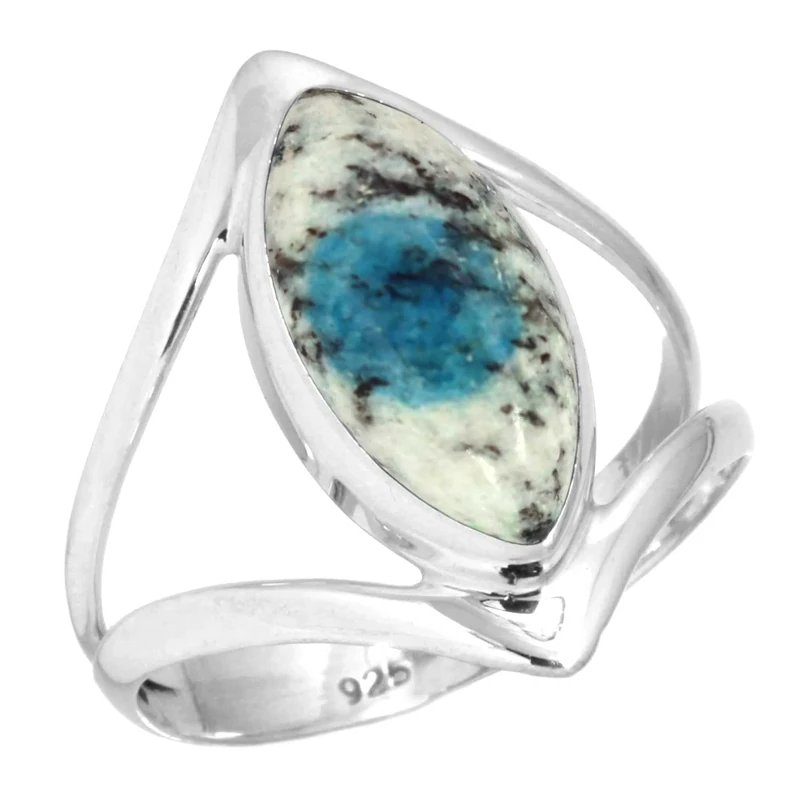 Jeweloporium Multicolor K2 Blue - Azurite in Quartz Silver Ring Size W, 925 Sterling Silver Ring for Women, Natural Marquise Stone Boho Jewellery
