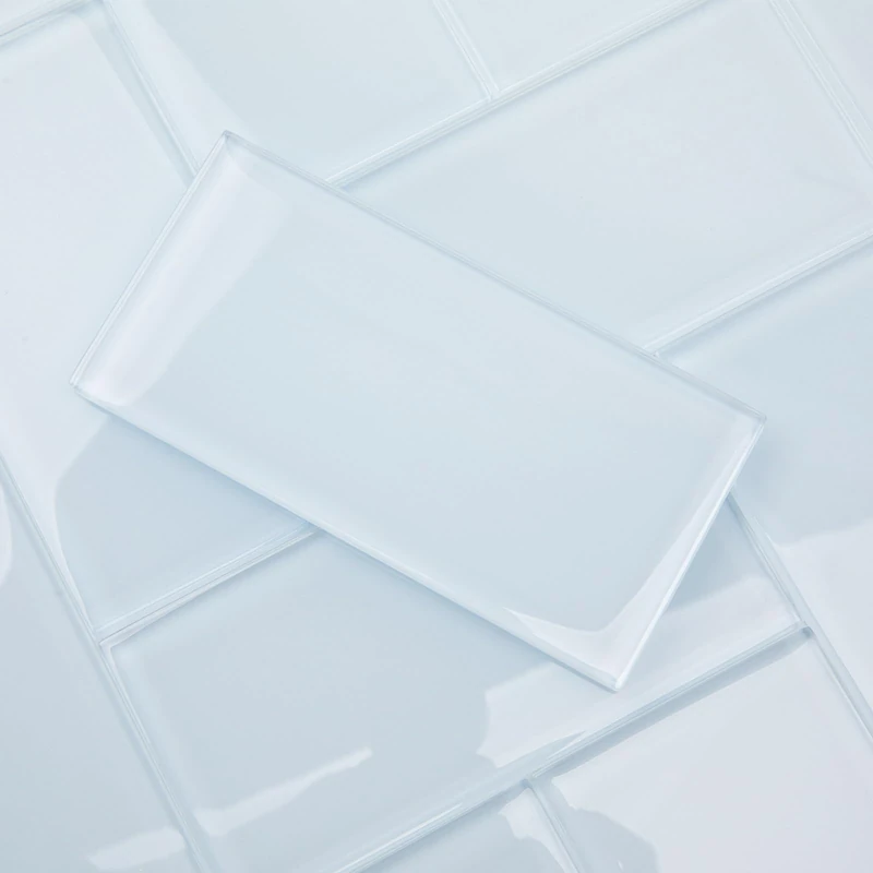 Lovdeco Ice Blue Glass Subway Tile, Light Blue Glass for Bathroom Kitchen Shower Backsplash Wall, 3 x 6 Inches, 4 Sq.Ft.