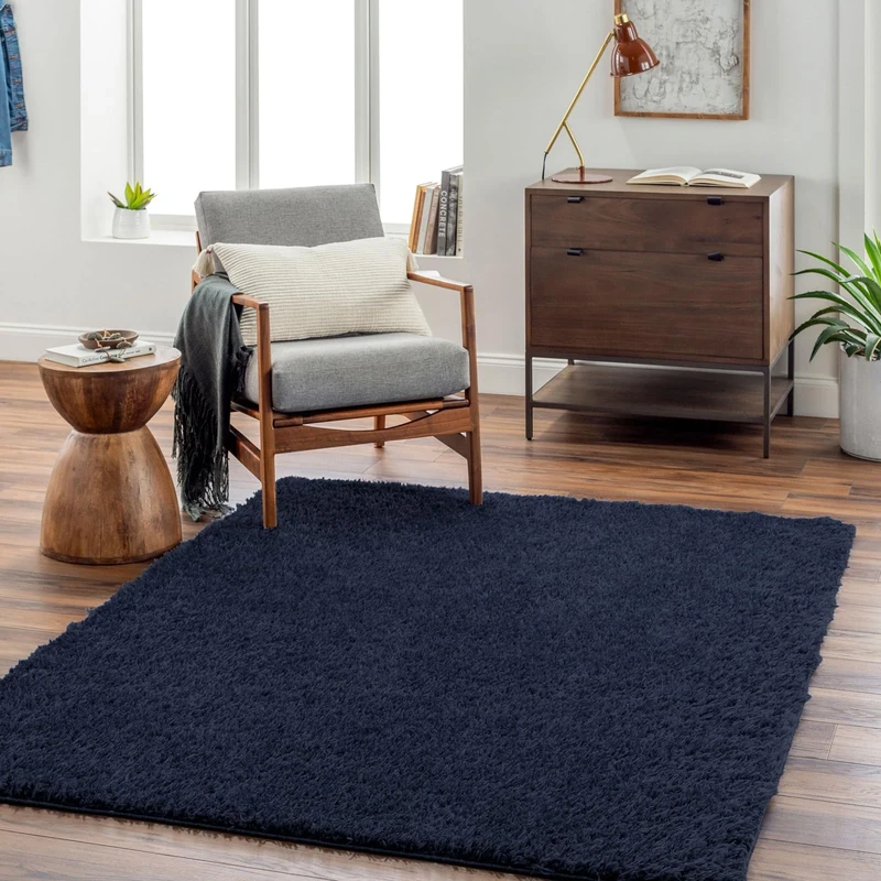 Livabliss Shaggy - Modern Berber Living Room, Large 120x180 cm, Soft Shaggy for Bedroom - Neutral Boho Fluffy, Easy Care Plush Thick Pile - Dark Blue
