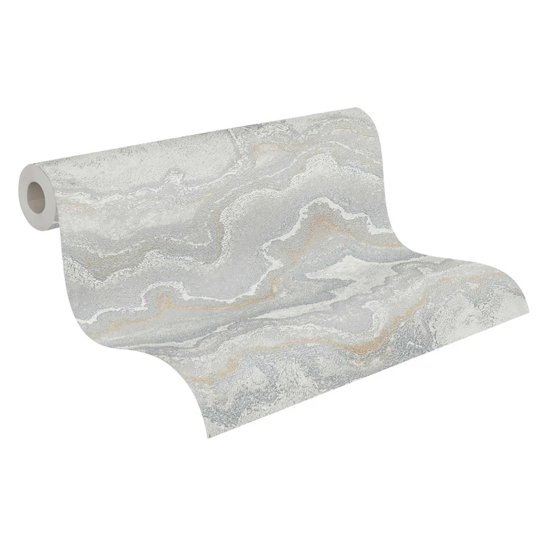 Livingwalls 396595 Wallpaper with Marble Look Design Marble in Grey, Silver - Wall Wallpaper with Gloss Effect in Gold - 10.05 m x 0.53 m - Made in Germany - Image 1