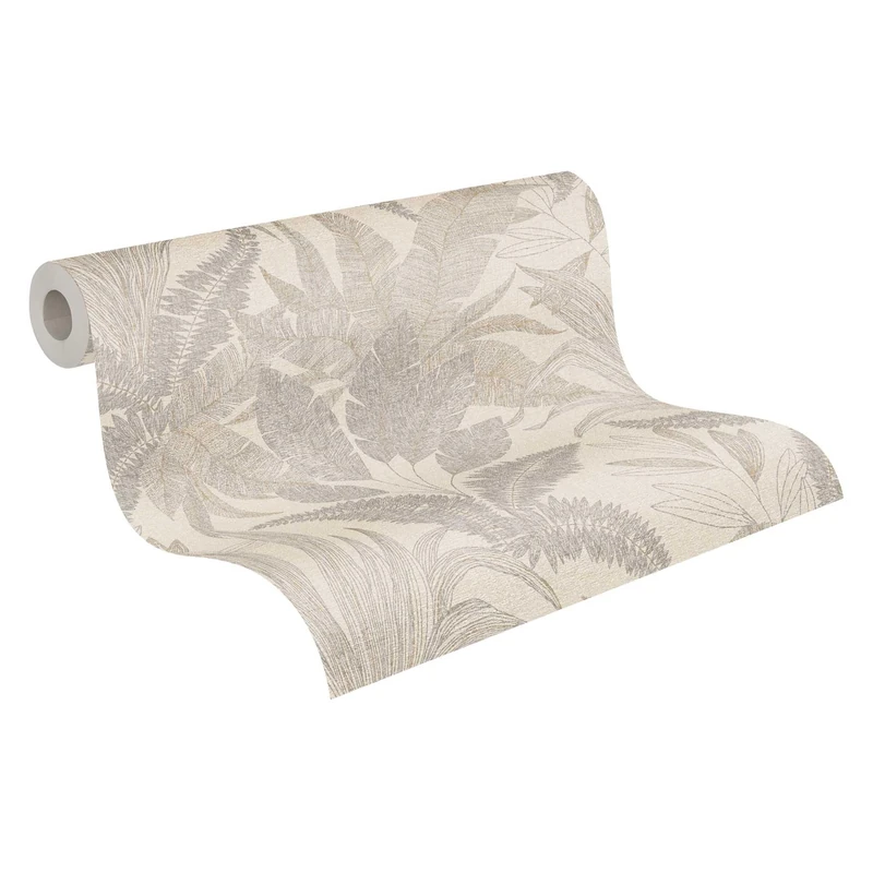 Livingwalls Wallpaper 396545 with Palm Leaves in Beige, Cream, High-Quality Floral Wallpaper with Fine Structure and Metallic Effect in Gold, 10.05 m x 0.53 m, Made in Germany