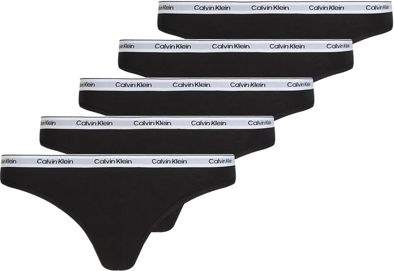 Calvin Klein Women's 5 Pack Low Rise Stretch Cotton Thongs, Multicolor (Black/Black/Black/Black/Black), M
