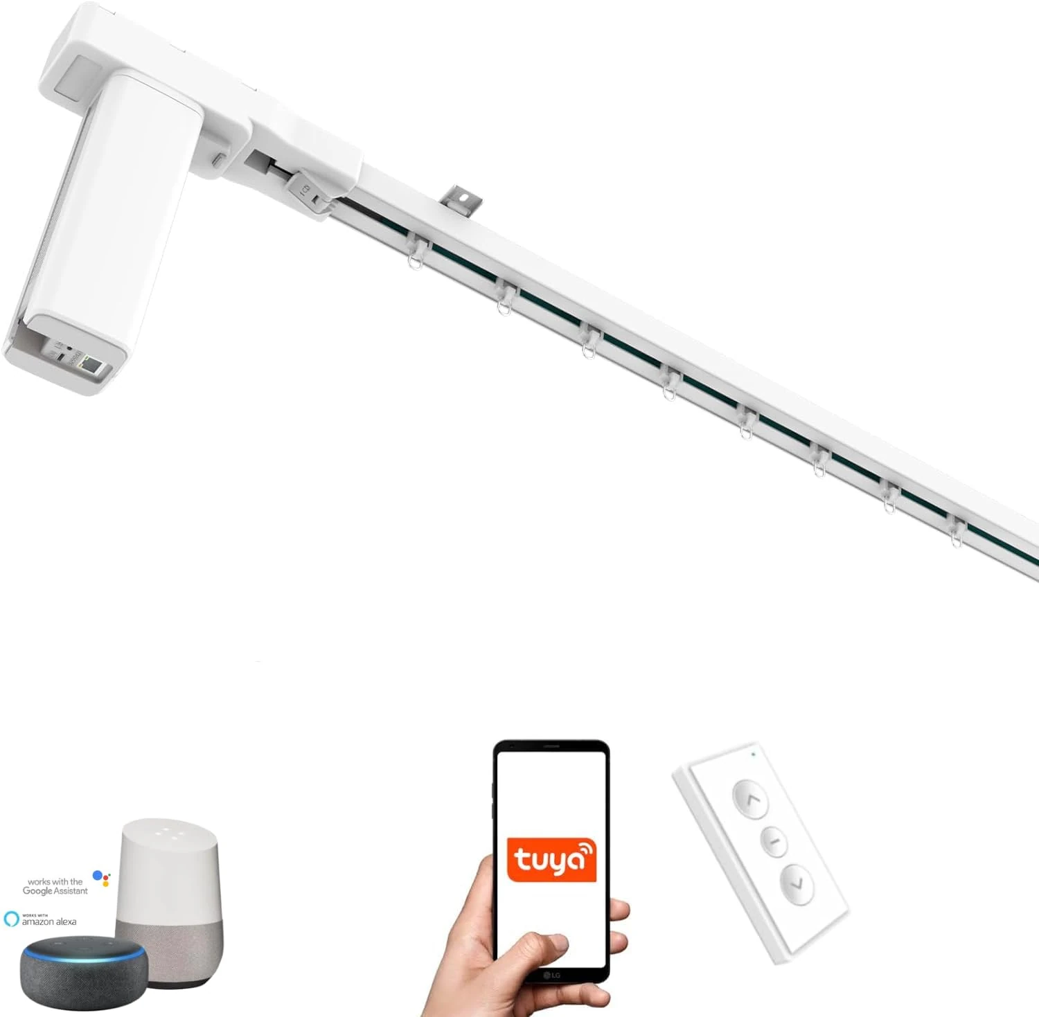 ACRIMO Motorized Curtain Track, Smart Track Kit with WiFi Motor and Remote Control, Compatible with Google Home, Alexa and Tuya Smart Mobile APP, Length up to 4 meters, 3-Pin UK Plug