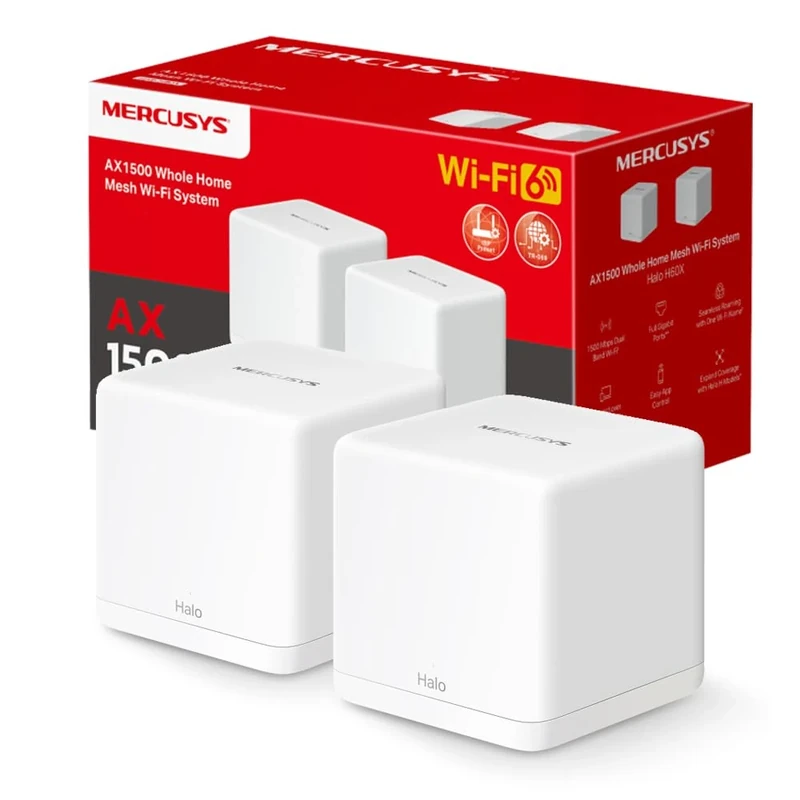 MERCUSYS WiFi 6 Mesh AX1500Mbps Halo H1500X (2-pack), Whole Home WiFi Solution, Coverage up to 350 m2, Connect up to 150 Devices, Dual Band, 3 Gigabit Ports