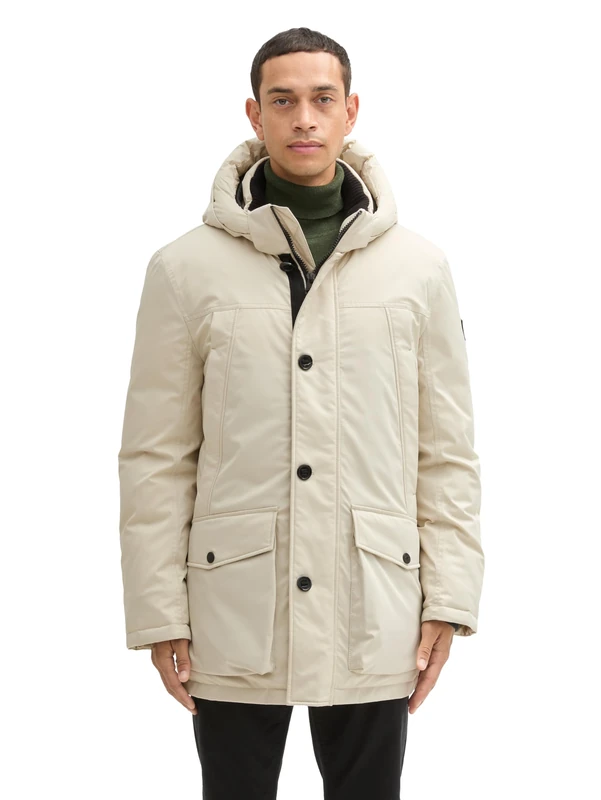 TOM TAILOR Men's 1041321 Arctic Winter Paka with Removable Hood, 26199 – Beige Alfalfa, L