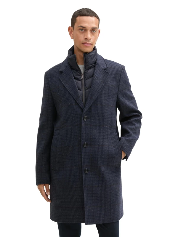 TOM TAILOR Men's 1042477 Coat, 35782-Navy Tonal Big Check, L, 35782 - Navy Tonal Big Check, L