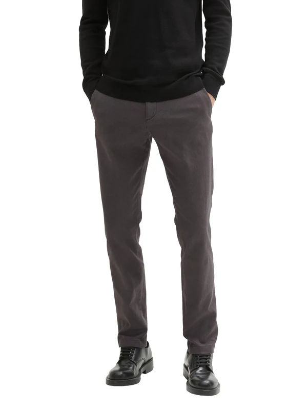 TOM TAILOR 36160 Men's Slim Fit Chino Trousers Made of Stretch Piqué with Belt, Grey Black Zig Zag Structure, 31/34