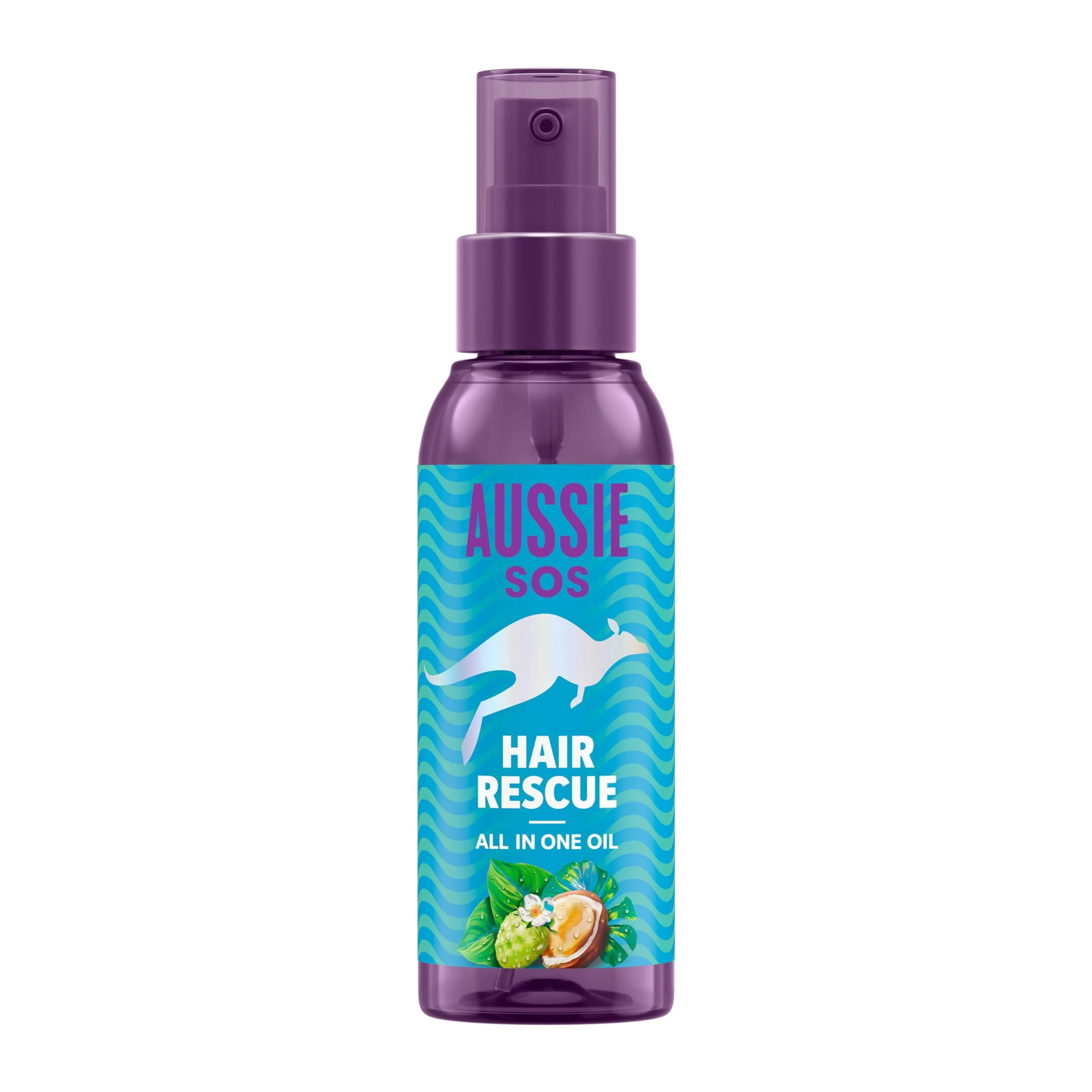 Aussie SOS Hair Rescue All In One Hair Oil 100ml to Detangle and Smoothen Hair While Helping Prevent Split Ends and Keeping Hair Hydrated For 100 Hours. Vegan Formula (Package may vary), Purple