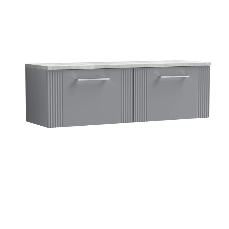 nuie DPF294LBG2 Deco Modern Bathroom Wall Hung 2 Soft Close Drawer Vanity Unit and Bellato Laminate Worktop, 1200mm, Satin Grey