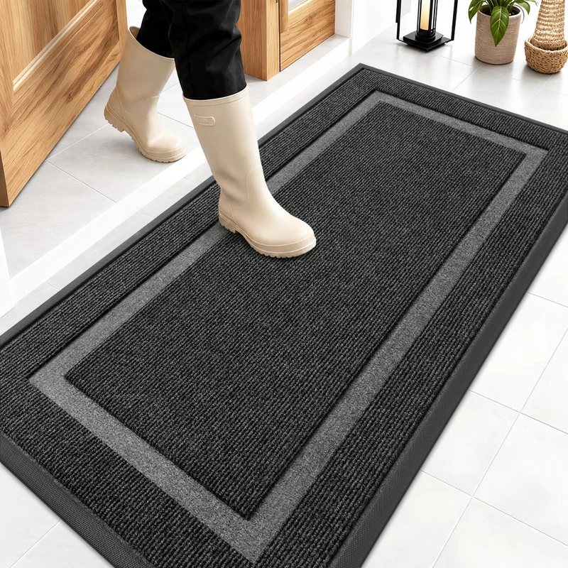 OLANLY Front Door Mat Indoor Outdoor Entrance, Waterproof All-Season, All-Weather Doormat, Sturdy Natural Rubber, Fade Resistant, Low Profile, Easy Clean Patio Porch Entryway Mat, 47x24, Black