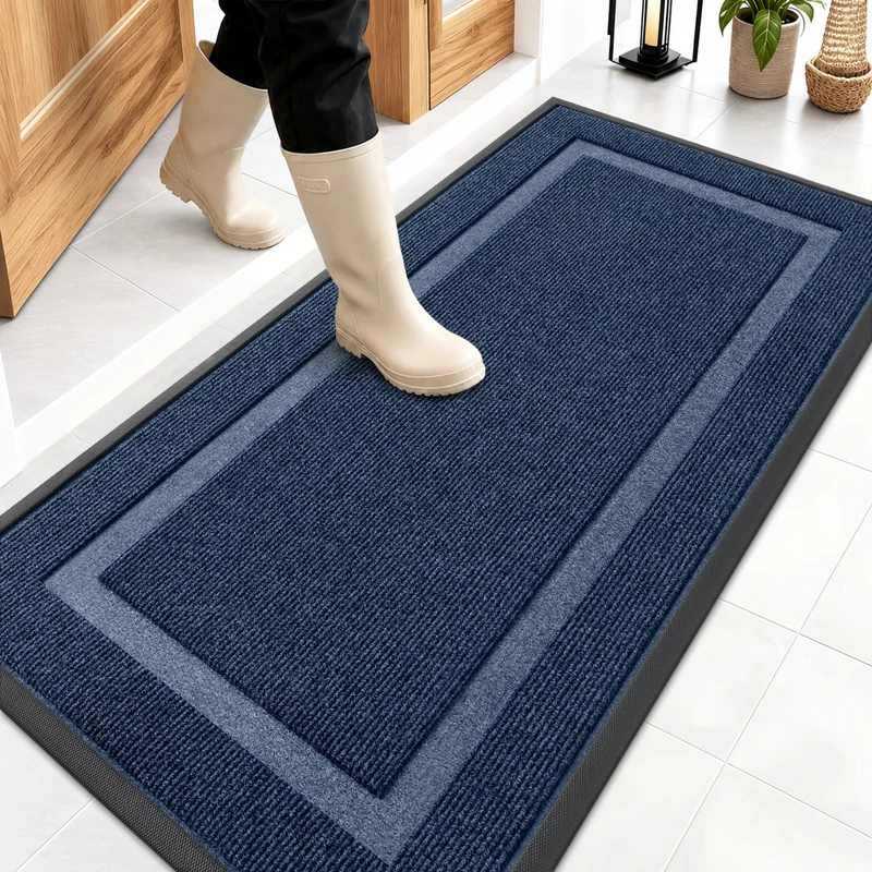 OLANLY Front Door Mat Indoor Outdoor Entrance, Waterproof All-Season, All-Weather Doormat, Sturdy Natural Rubber, Fade Resistant, Low Profile, Easy Clean Patio Porch Entryway Mat, 47x24, Blue