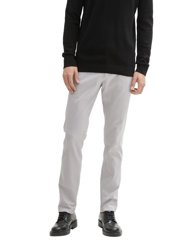 TOM TAILOR Men's Slim Fit Chino Trousers Made of Stretch Pique with Belt, 36168 - Artemis Grey Zig Zag Structure, 32 W/36 L