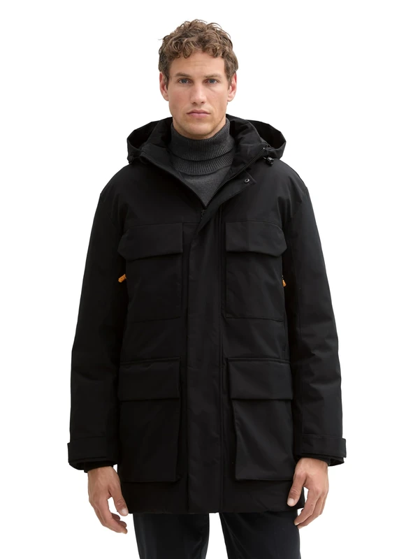 TOM TAILOR Denim Men's Artic Parka with Removable Hood, 29999 - Black, XXL