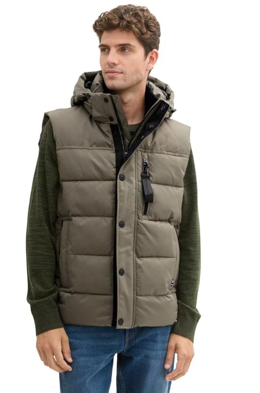 TOM TAILOR Men's 1041322 Vest, 11848-Jungle Soil Green, M, 11848 Jungle Soil Green, M