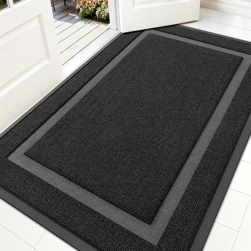 OLANLY Front Door Mat Indoor Outdoor Entrance, Waterproof All-Season, All-Weather Doormat, Sturdy Natural Rubber, Fade Resistant, Low Profile, Easy Clean Patio Porch Entryway Mat, 59x35, Black