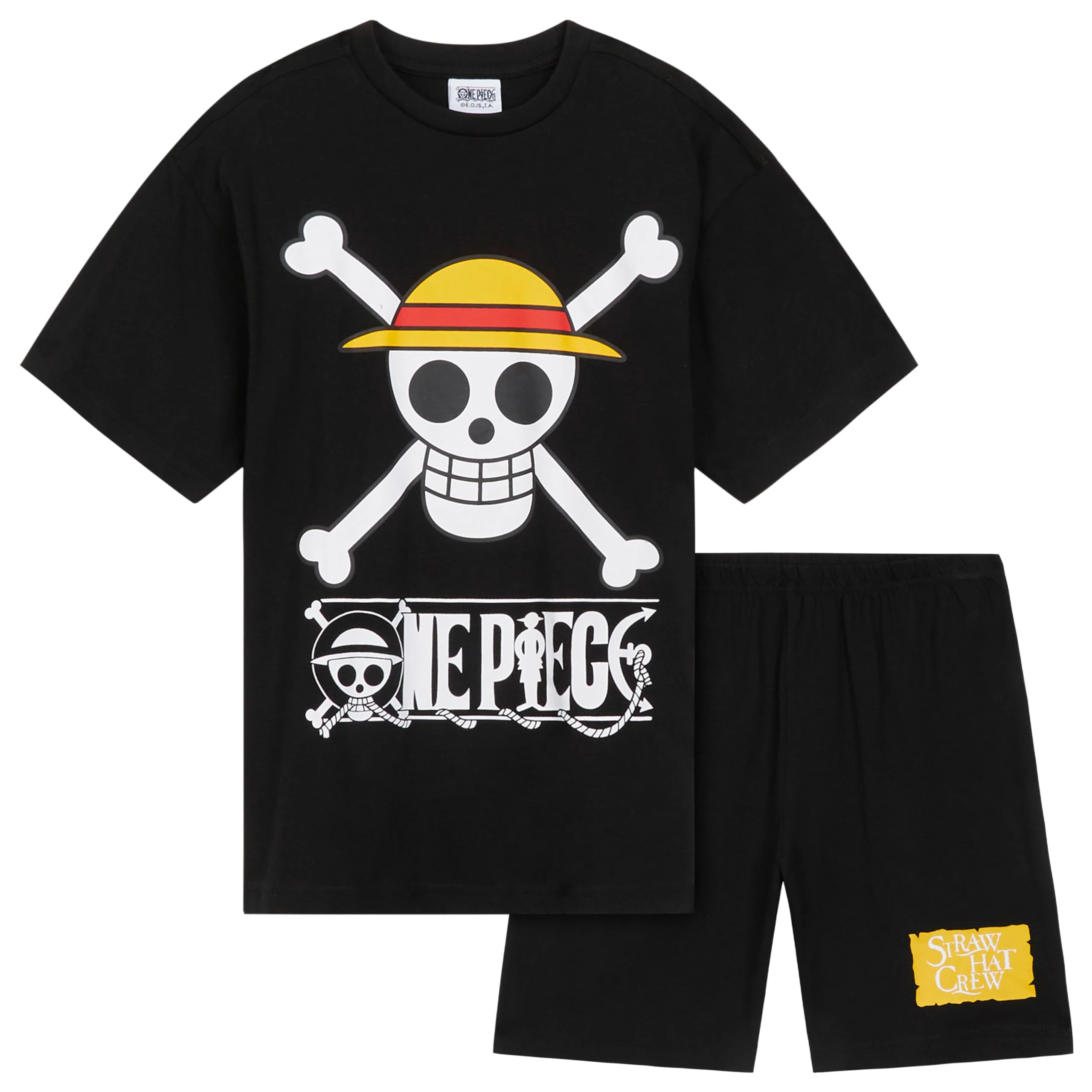 One Piece Boys Short Pyjamas Set, Breathable Lounge Wear - Anime Gifts (Black, 11-12 Years)