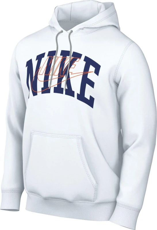 NIKE FV4447-100 Club Fleece Sweatshirt Men's White/Safety Orange Size L - Image 1