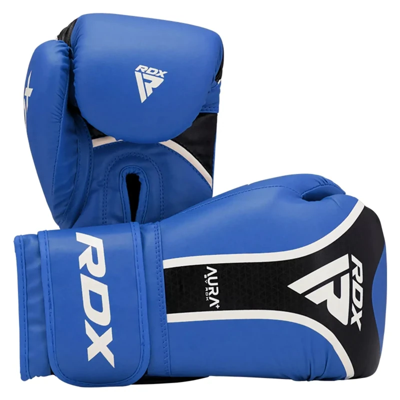 RDX Aura Plus T-17 Boxing Gloves – Maya Hide Leather, MG-3 Padding & Max-Shock Foam for Training, Sparring, Kickboxing & Muay Thai – Quick-EZ Strap – 12 Oz Blue