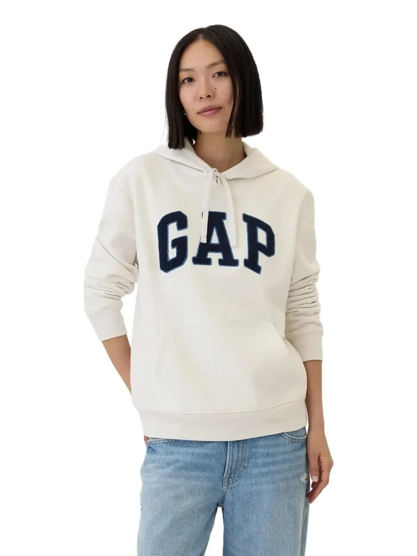 GAP Women's Logo Hoodie Hooded Pull-on Sweatshirt, Carls Stone, XL
