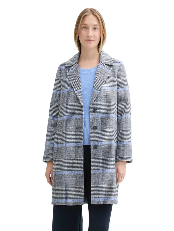 TOM TAILOR Ladies 1043673 Coat, 36217-Navy Blue Check, L, 36217 - Navy Blue Check, L