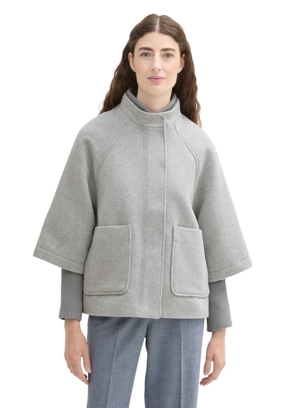 TOM TAILOR Women's Cape Jacket, 21373 - Medium Silver Grey Melange, S