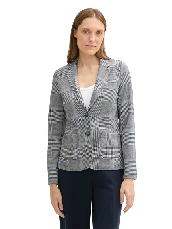 TOM TAILOR Women's 1043181 Blazer with Checked Pattern (Pack of 1), 36217 - Navy Blue Check, S