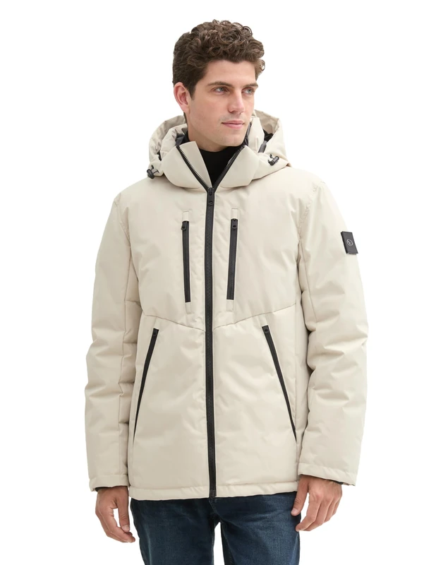 TOM TAILOR Men's 1042523 Hybrid Jacket with Removable Hood, 26199 – Beige Alfalfa, L