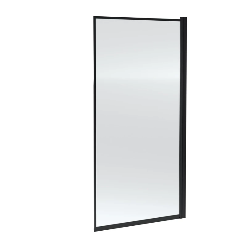 nuie NSSQBFC Pacific Modern Bathroom Full Outer Framed 6mm Toughened Safety Glass Straight Bath Screen, 785 x 1435 x 38mm, Matt Black