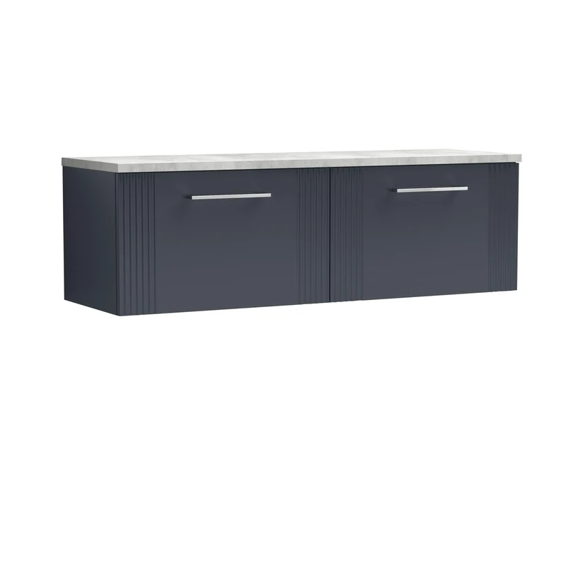 nuie DPF1494LBG2 Deco Modern Bathroom Wall Hung 2 Close Drawer Vanity Unit and Bellato Grey Laminate Worktop, 1200mm, Soft Black