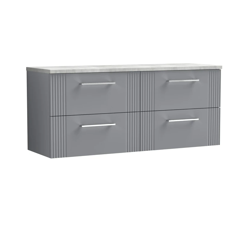 nuie DPF293LBG2 Deco Modern Bathroom Wall Hung 4 Soft Close Drawer Vanity Unit and Bellato Laminate Worktop, 1200mm, Satin Grey