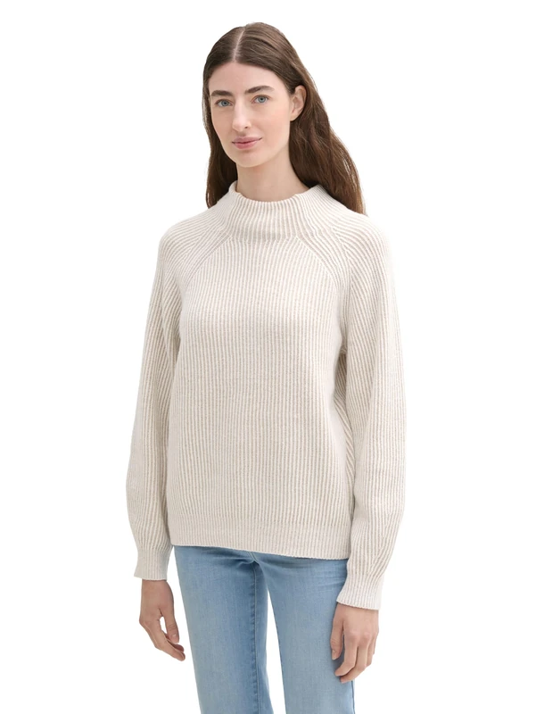 TOM TAILOR Women's 1042957 Pullover Sweater, 36332-Dusty Beige Rib Structure, XL
