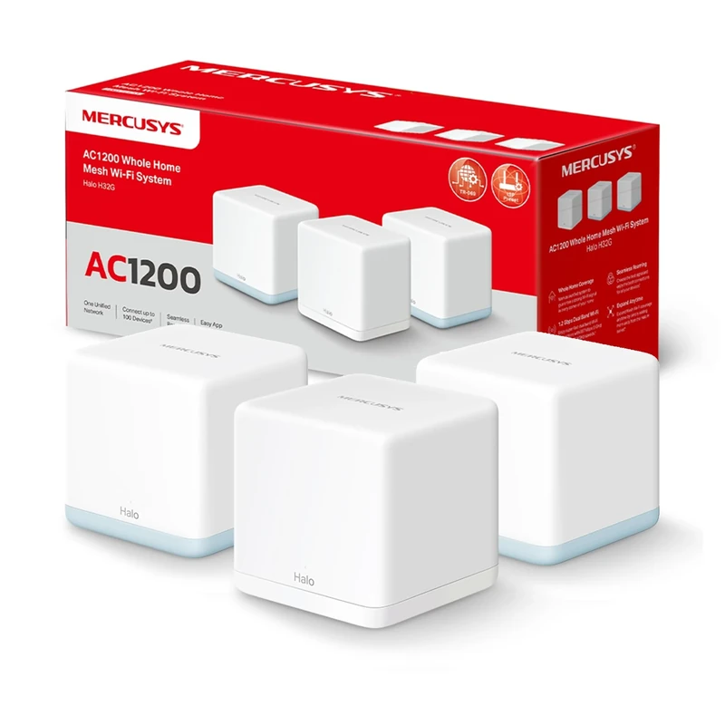 MERCUSYS TP-Link Halo H1500X (3-Pack) AX1500Mbps WiFi 6 Mesh Router, Coverage Up to 550 m², Dual Band, Powerful Repeater, 3 Gigabit Ports, Parental Control, Plug and Use