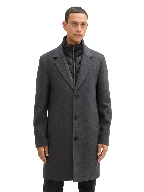 TOM TAILOR Men's 1042477 Coat, 30504-Dark Anthra Wool Structure, L