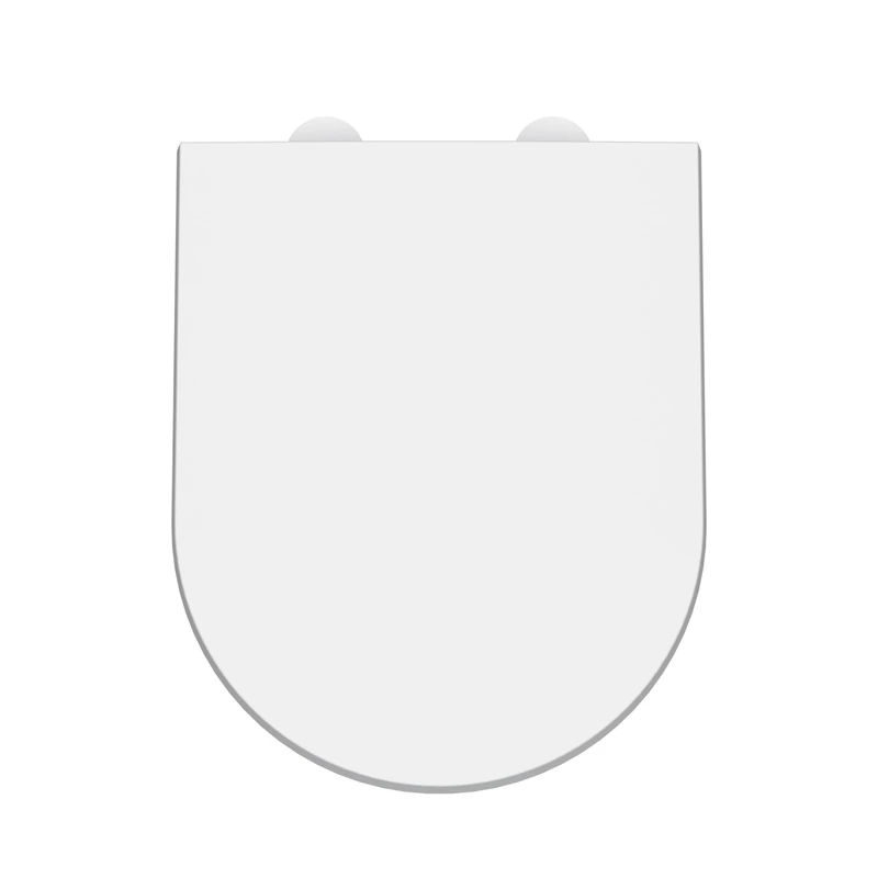 nuie NTS007W Modern Bathroom D Shaped Soft Close Toilet Seat with White Cover Caps, 370 x 70 x 450mm