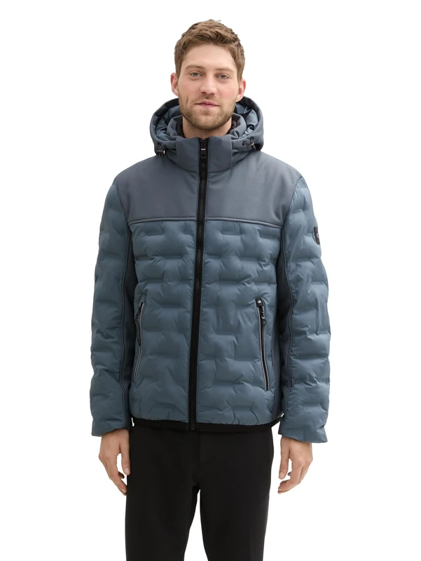 TOM TAILOR Men's 1041324 Hybrid Puffer Jacket with Removable Hood, 27604 - Stormy Blue, XXL