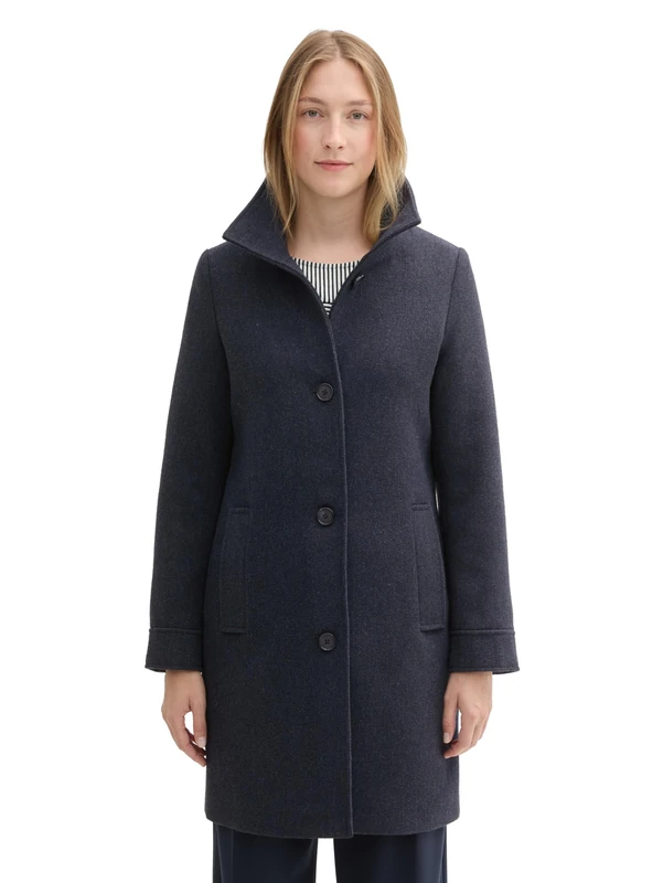 TOM TAILOR Women's 1042902 Coat with Stand-up Collar, 35927-Navy Melange Twill Structure, XXL