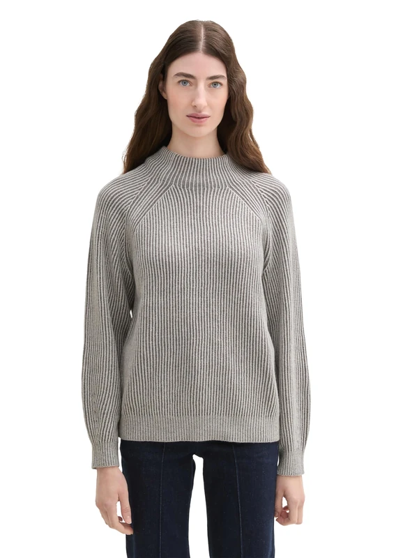 TOM TAILOR Women's 1042957 Pullover Sweater, 36335-Explicit Grey Rib Structure, XL