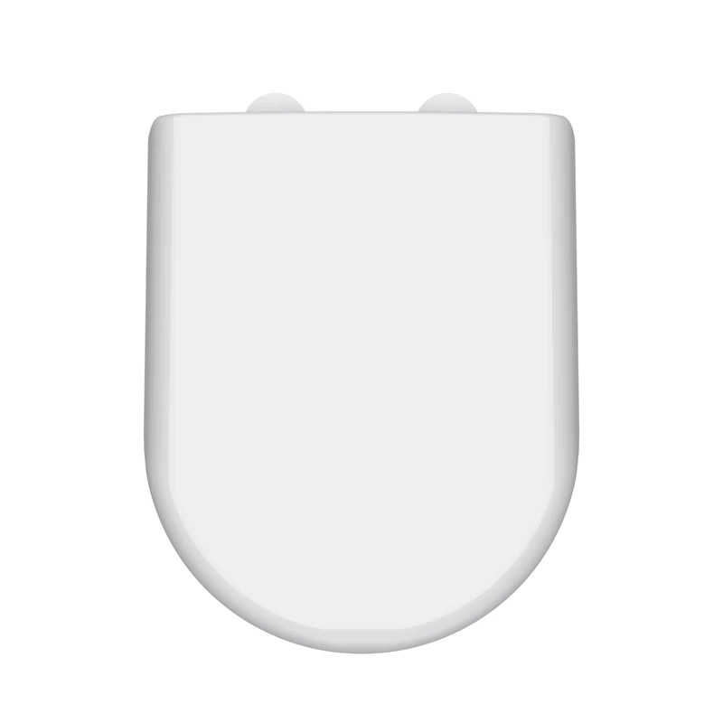 nuie NTS004W Modern Bathroom D Shaped Soft Close Toilet Seat with White Cover Caps, 364 x 70 x 446mm