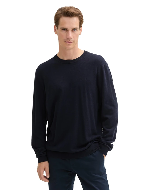 TOM TAILOR Men's 1043266 Basic Knitted Jumper with Cashmere (Pack of 1), 13160 - Knitted Navy Melange, M - Image 1