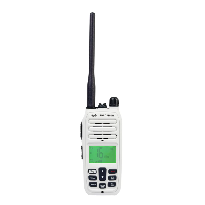 PNI DS890W portable marine radio station, 88 channels, 10 weather channels, adjustable Squelch, Roger Beep, Dual Watch, Scan, Call, NRC, 1800mAh battery, IP67