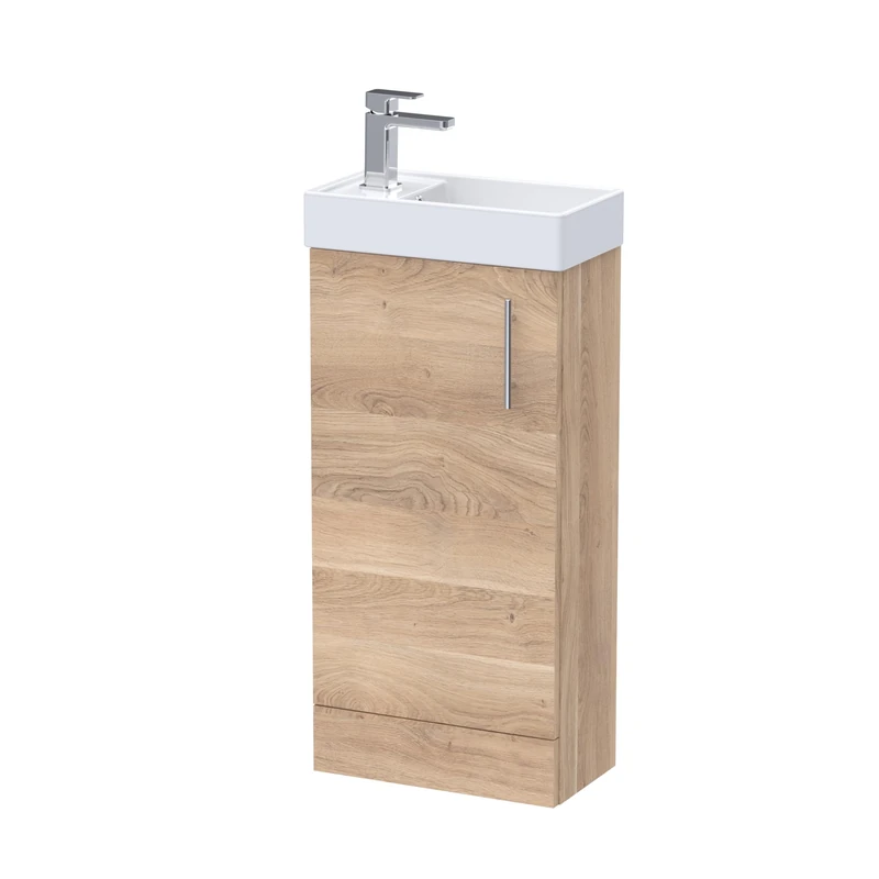 nuie MIN030 Vault Modern Bathroom Cloakroom Floor Standing 1 Soft Close Door Vanity Basin Unit, 400 x 781 x 222mm, Bleached Oak