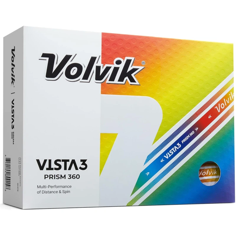 Volvik 2024 New Vista 3 Prisim Dozen (12 Balls), Premium Tour Series High Velocity Distance Balls, White