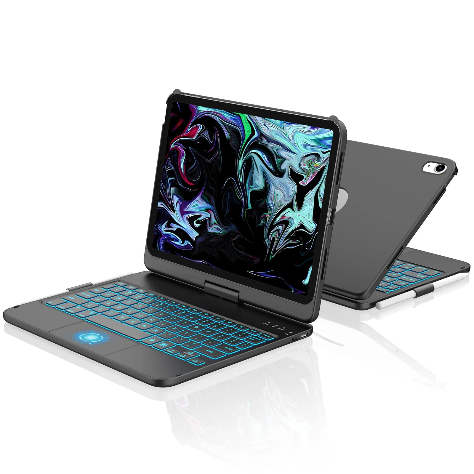 aMZCaSE for iPad 10th 2022/A16 11th Generation 2025(10.9/11 inch) Case with Keyboard Case,Touch for 10/11th Generation Case -360° Rotatable&Pencil Holder,UK Layout(Darkness)