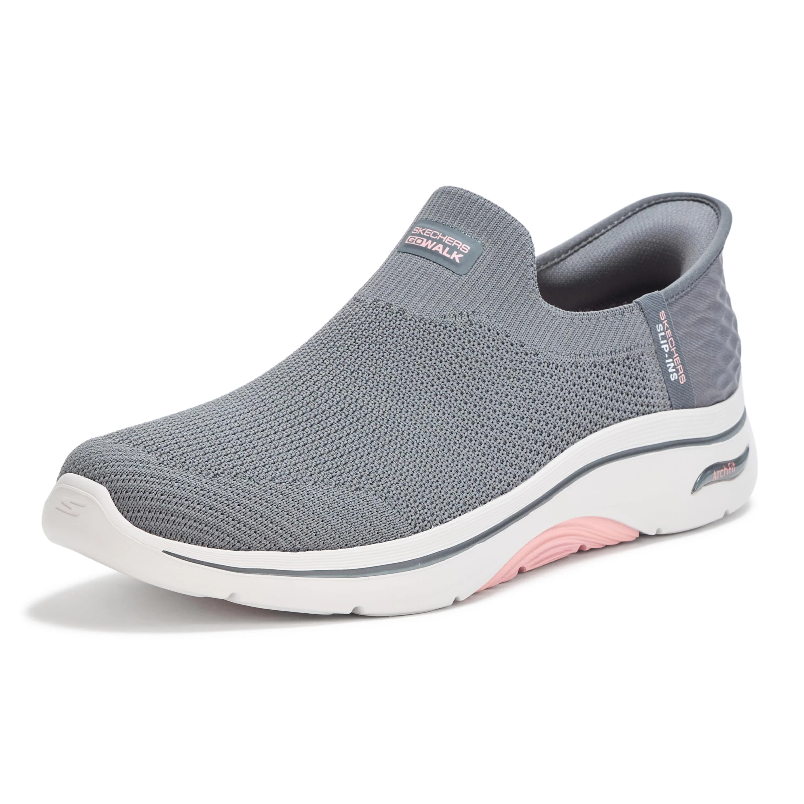 Skechers Womens Go Walk Arch Fit 2.0 Val Hands Free Slip-ins, Charcoal/Pink, 3 UK