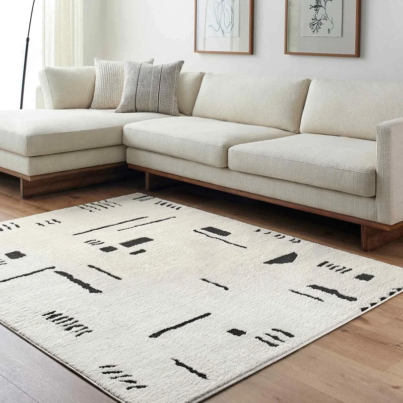 Livabliss Kobe Abstract Rug - Area Rugs Living Room 200x275 cm, Dining Room, Lounge, Kitchen, Bedroom - Modern Marble Large Rug, Soft Luxurious Easy Care Medium Pile, Cream and Black