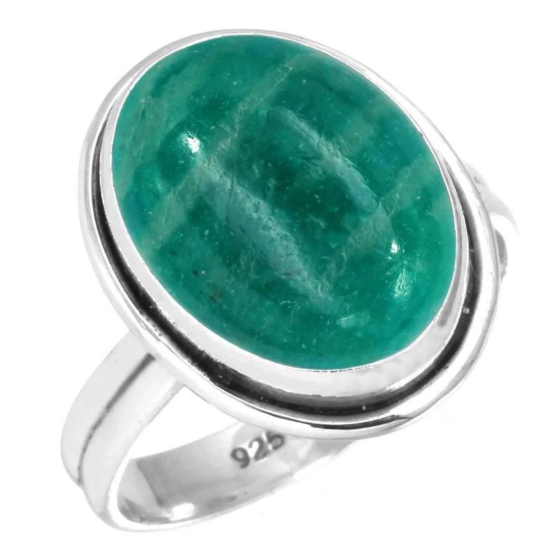 Jeweloporium Green Russian Amazonite Silver Ring Size L 1/2, 925 Sterling Silver Ring for Women, Natural Chunky Oval Stone Handmade Jewellery