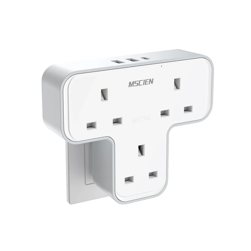 Plug Extension Socket,Mscien Plug Adapter 3 Way with 3 USB(1 Type-C), Multi Plug Adaptor Wall Socket Plug Extender UK 13A Power Extension Plug For Home Dorm Kitchen Office