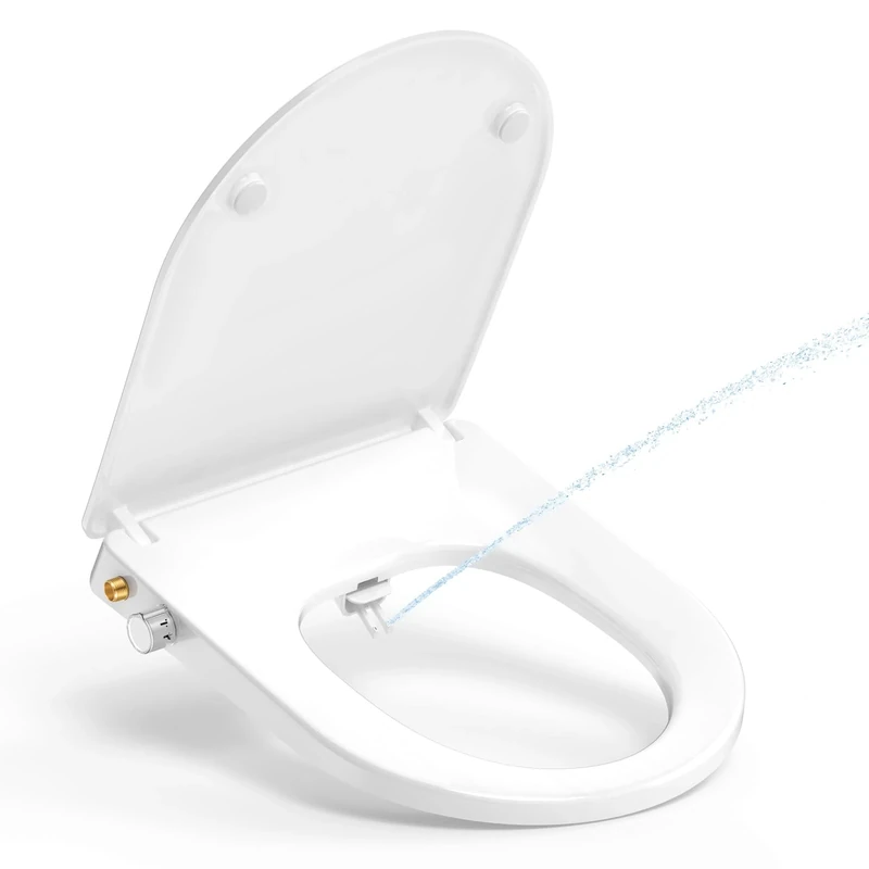 Toilet Seat Soft Close with Bidet - YEAUPE PRO Universal Oval Toilet Lid White, Non-Electric Toilet Seats with Self-Cleaning Double Nozzles, Separate Back and Female Cleaning (White Oval)